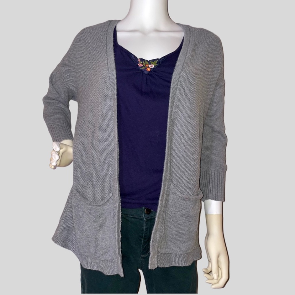American Eagle Grey Knit Open Front Cardigan Crop-Sleeve Size Medium